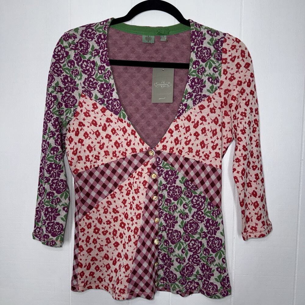HWR Anthropologie Women’s Patchwork Floral Cardigan Sweater Whimsy Size M NWT